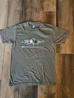 American Apparel Olive Short-Sleeve Tee with White Gear Fish Design-Abel